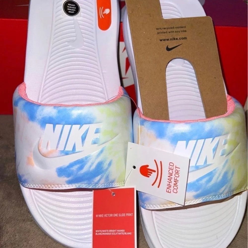 NWT Nike Slides Sandal Mango Blue Green Sz 8
